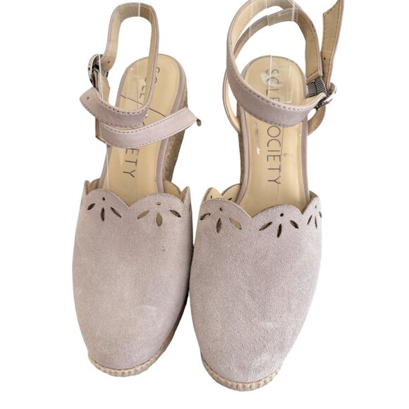 Sole Society Calysa Mauve Espadrille Wedge Sandals Laser-Cut Detail Womens 9.5 - Picture 7 of 13